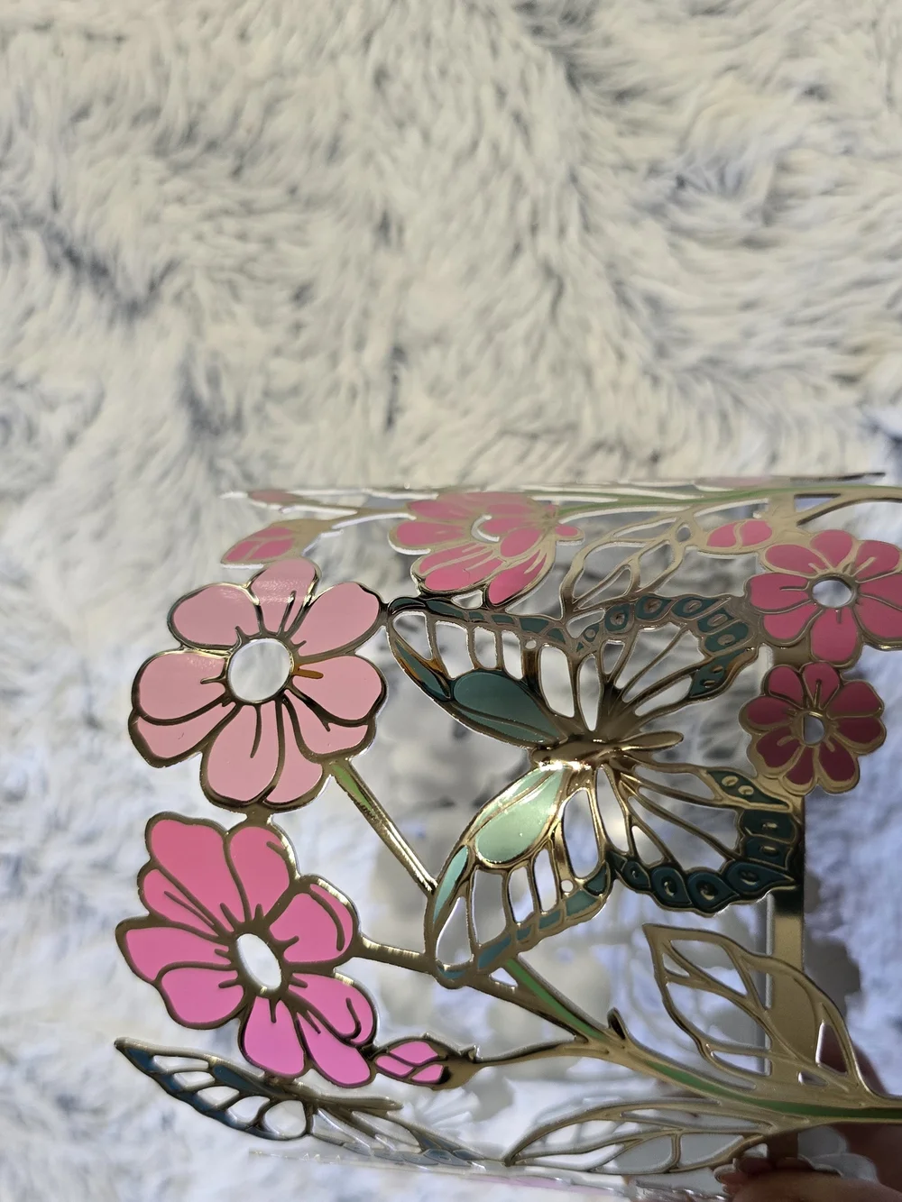 Bath & Body Works 3-Wick Candle Holder Metal Silver Floral Butterfly Large